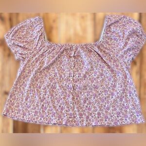 American Eagle Floral Puff‑Sleeve Button Front Cotton Blouse - XL